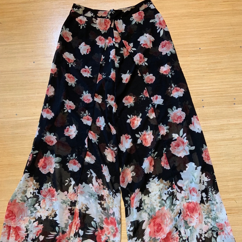 Sheer wide leg floral pants
